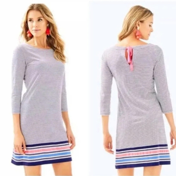 LILLY PULITZER Noelle Striped Shift Dress in Blue White Pink Cotton Size XS - Picture 1 of 9